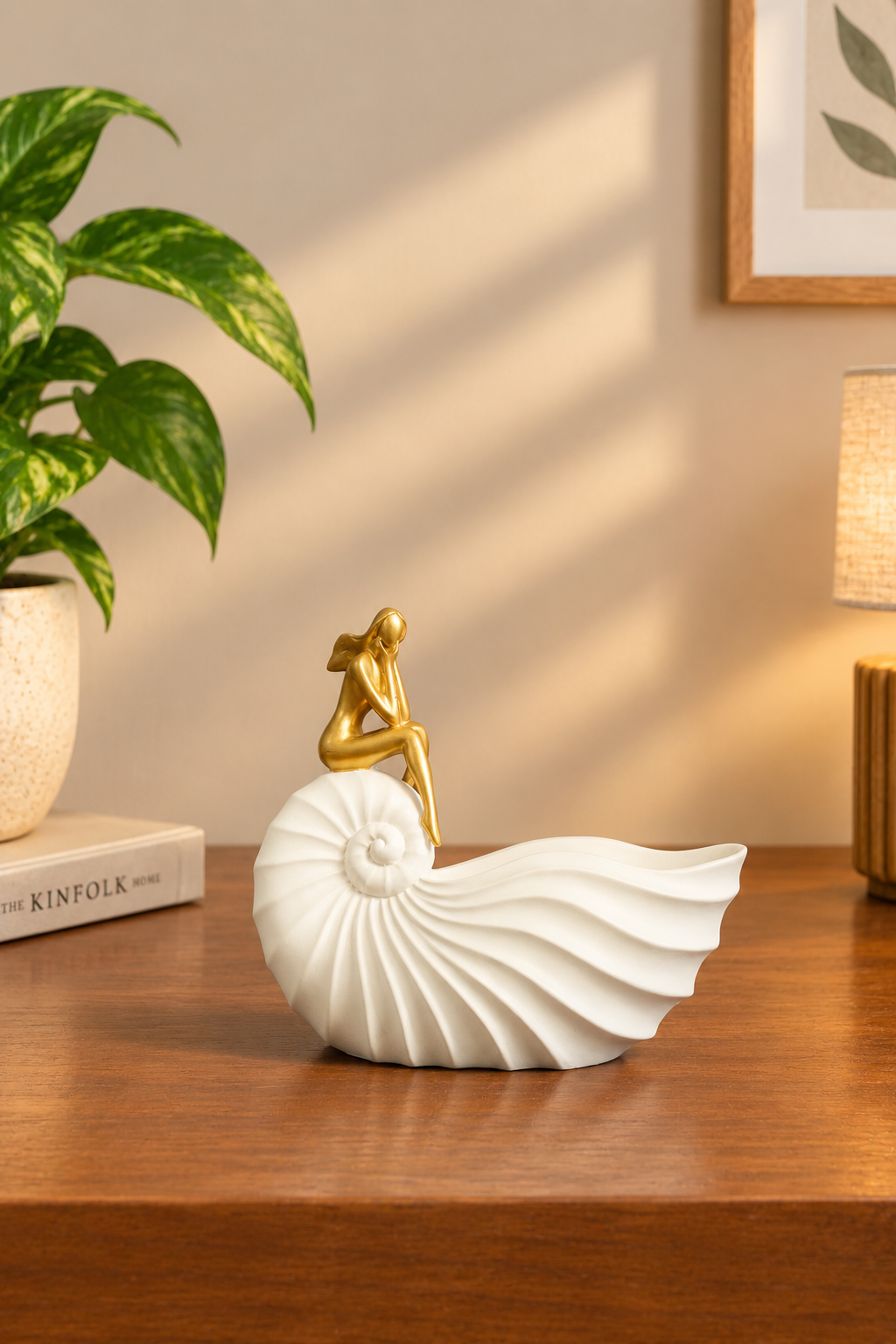 Nordic White & Gold Nautilus Maiden Sculpture