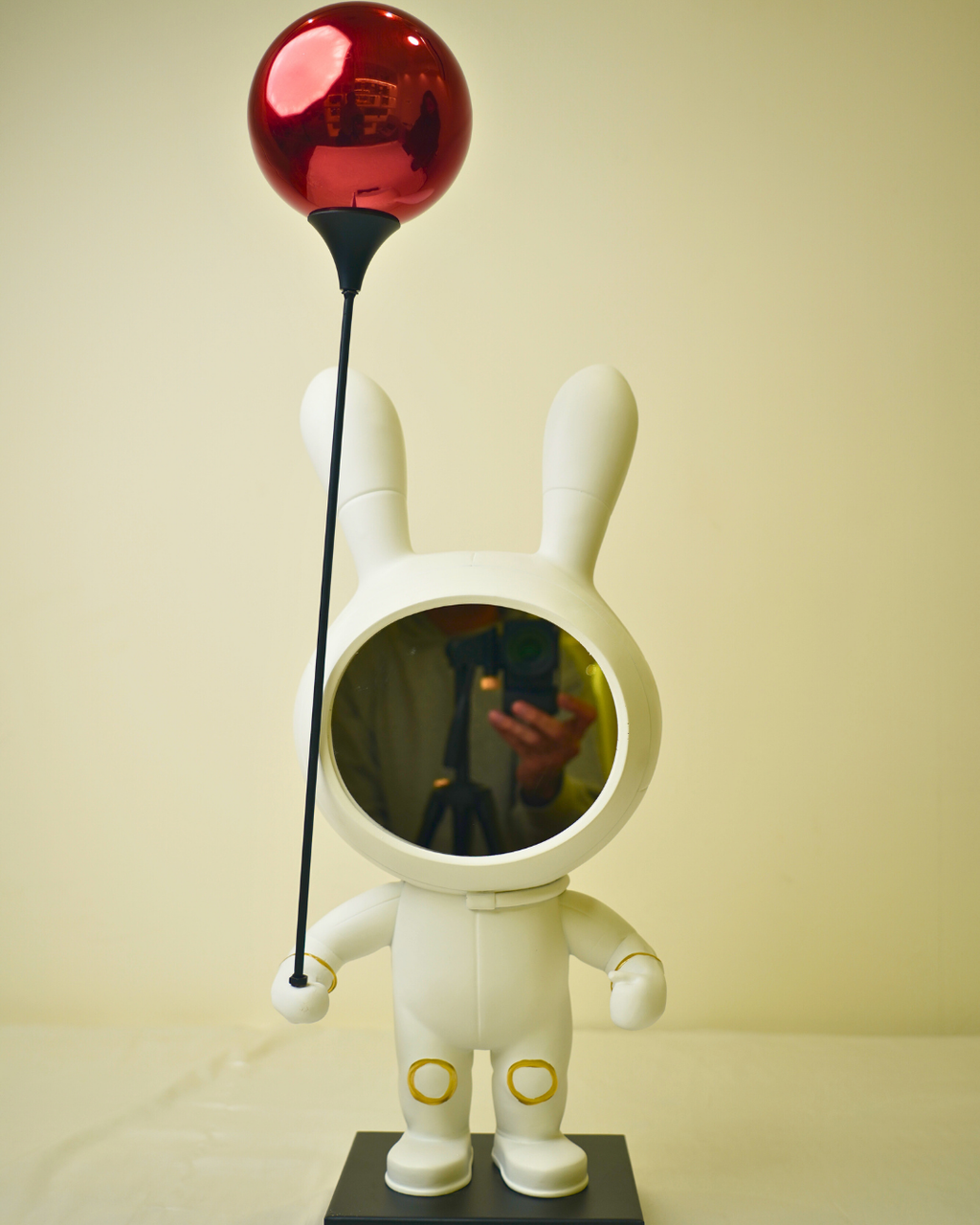 Cosmic Voyager - Large White Astronaut Rabbit Figurine with Red Balloon