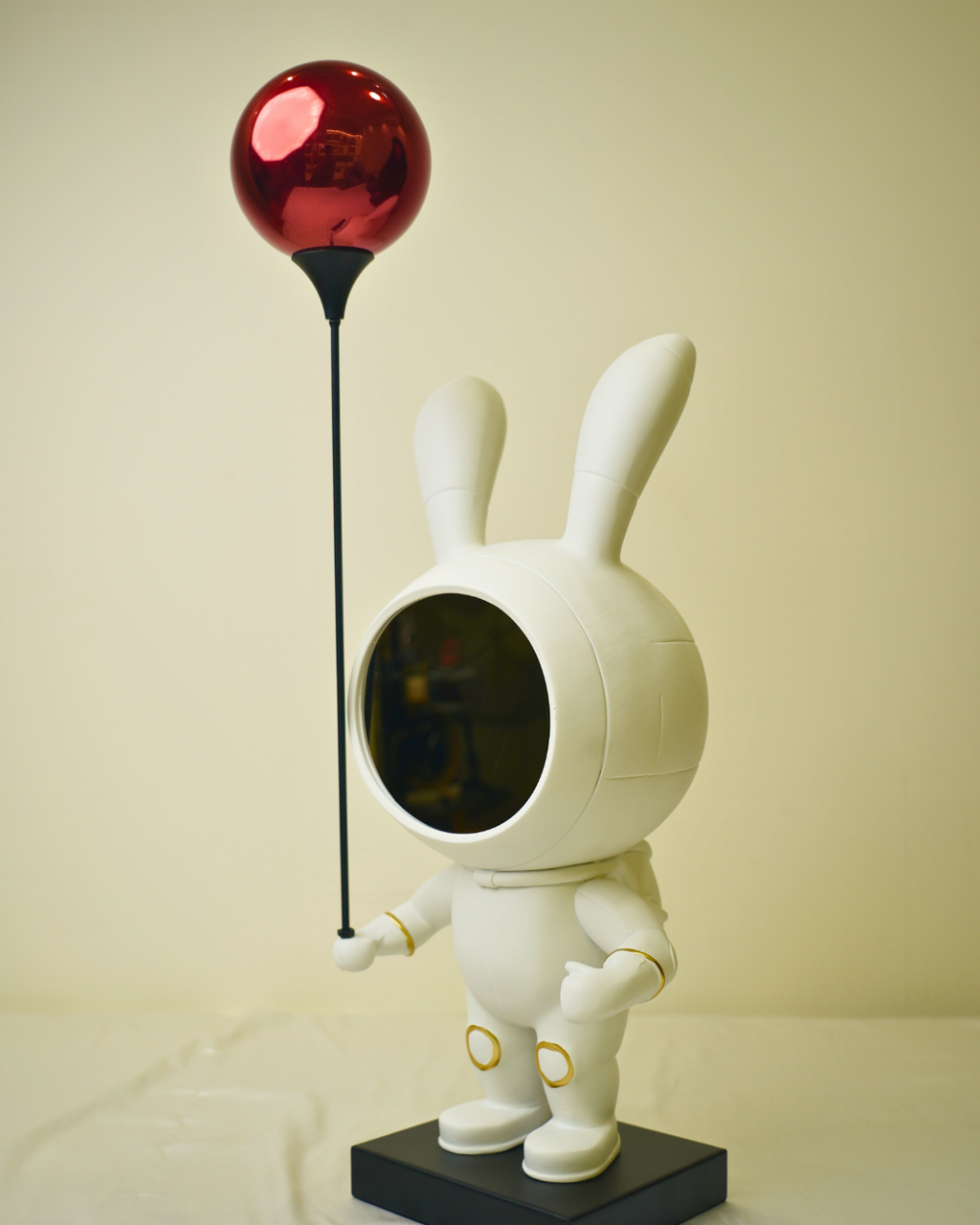 Cosmic Voyager - Large White Astronaut Rabbit Figurine with Red Balloon