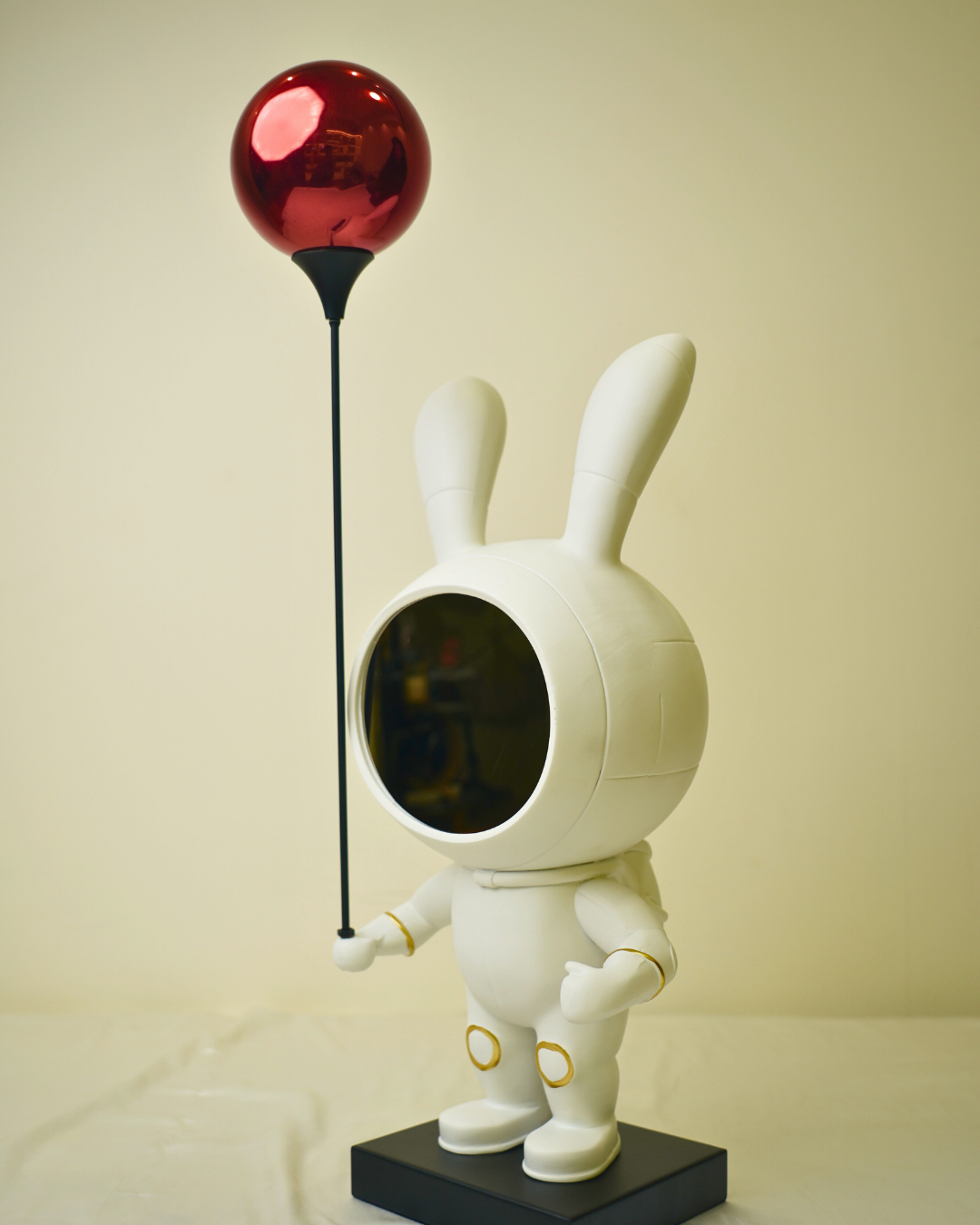 Cosmic Voyager - Large White Astronaut Rabbit Figurine with Red Balloon