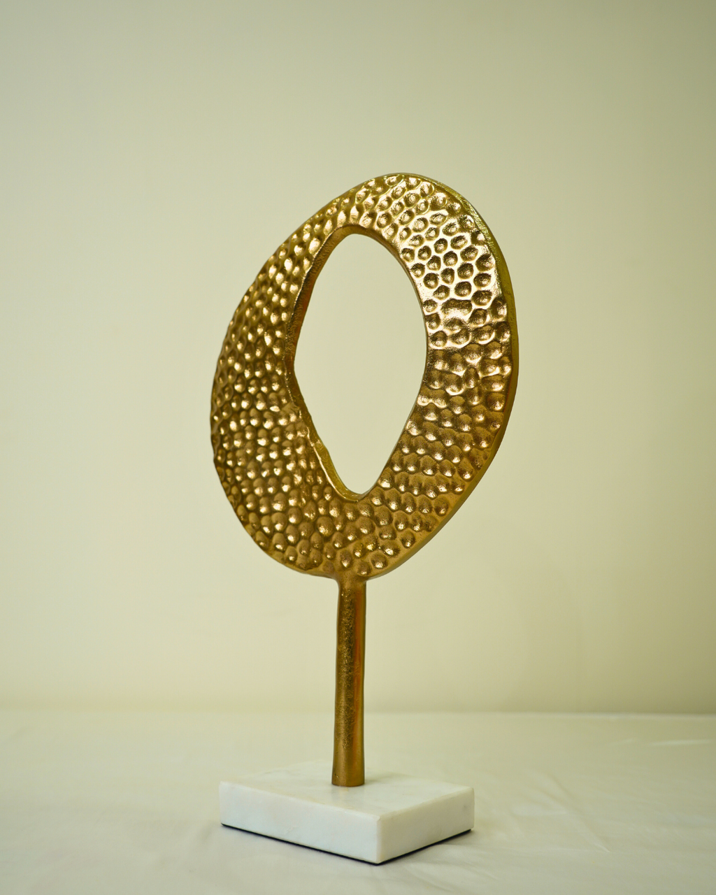 Abstract Golden Metal Art Sculpture with Marble Base
