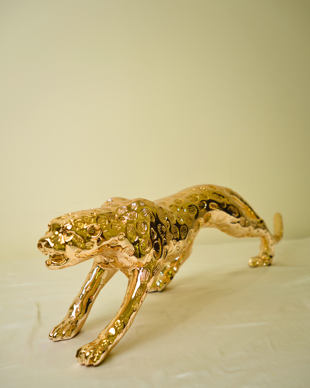 Galloping Golden Jaguar - Modern Luxury Wildlife Sculpture
