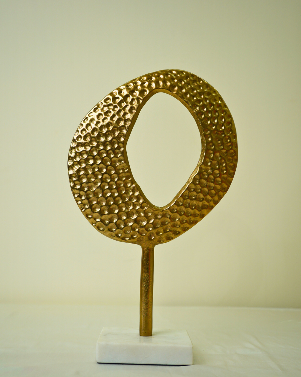 Abstract Golden Metal Art Sculpture with Marble Base