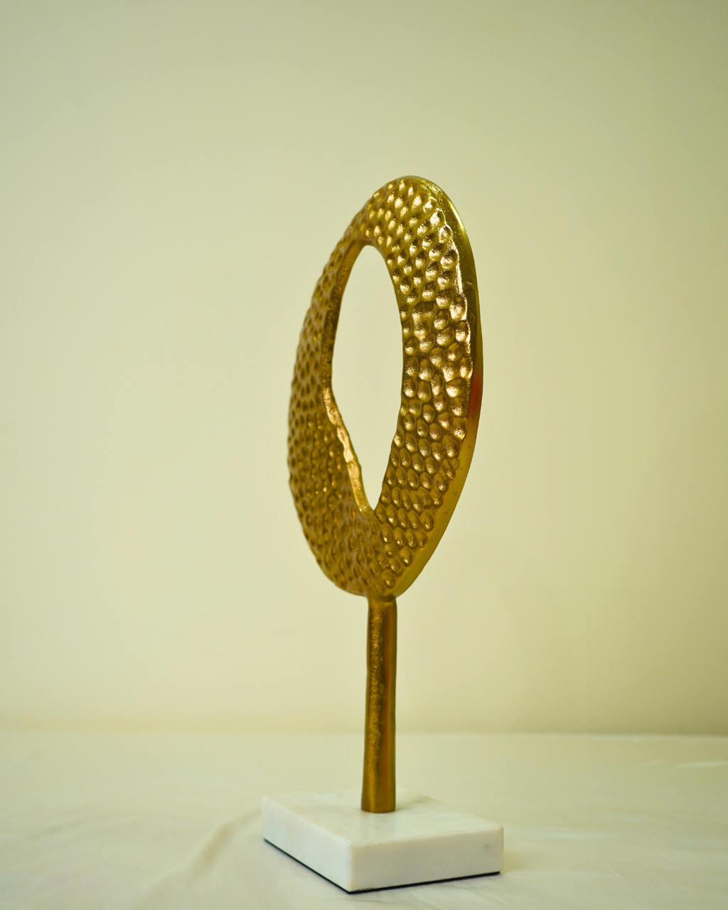 Abstract Golden Metal Art Sculpture with Marble Base