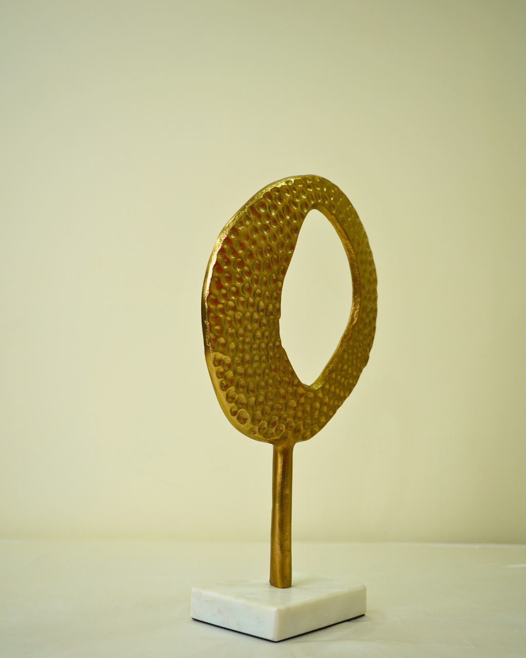 Abstract Golden Metal Art Sculpture with Marble Base