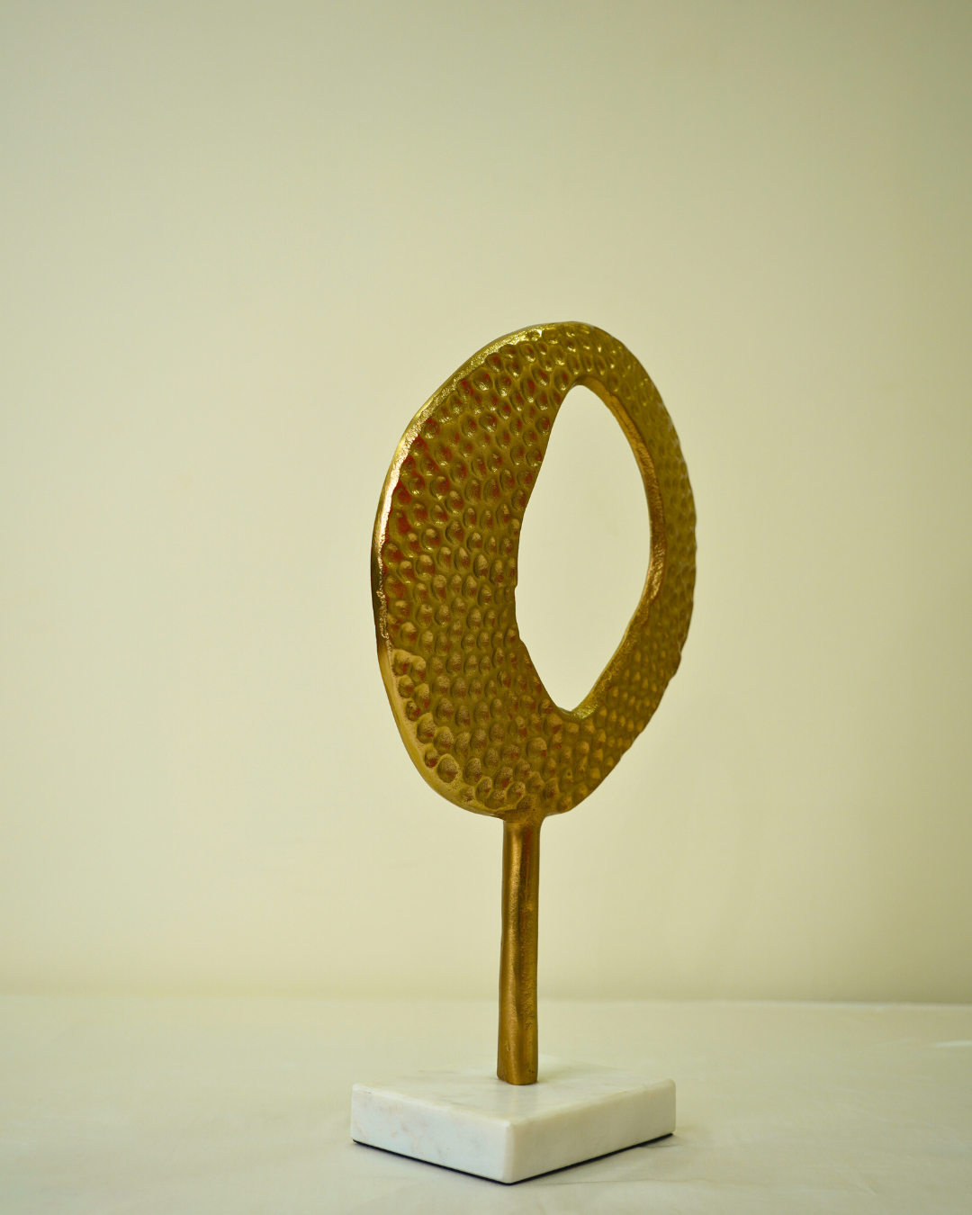 Abstract Golden Metal Art Sculpture with Marble Base