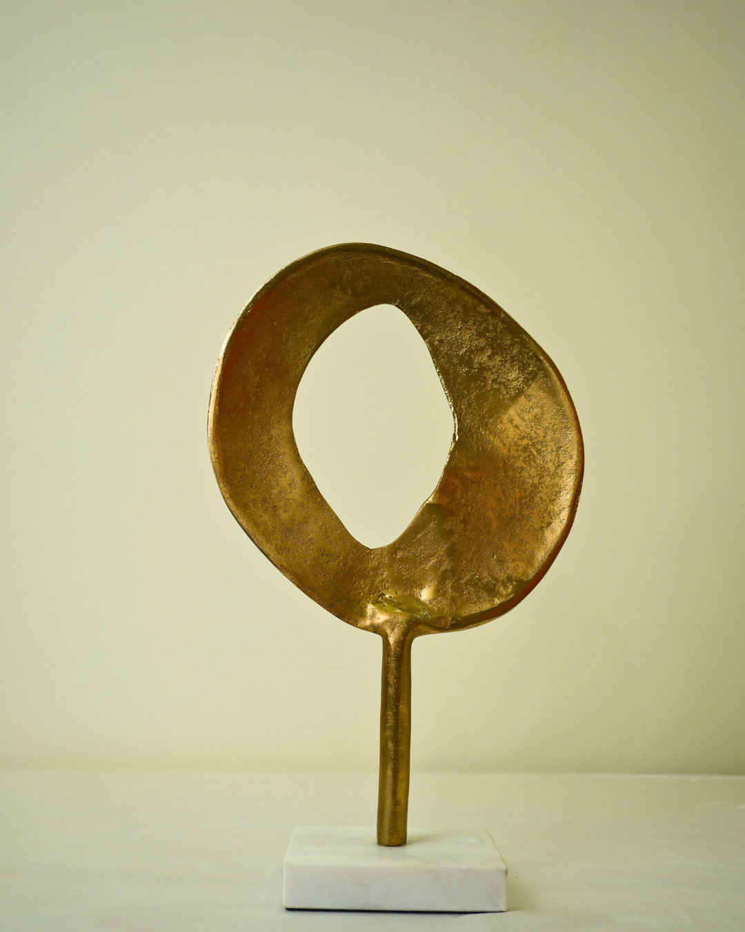 Abstract Golden Metal Art Sculpture with Marble Base