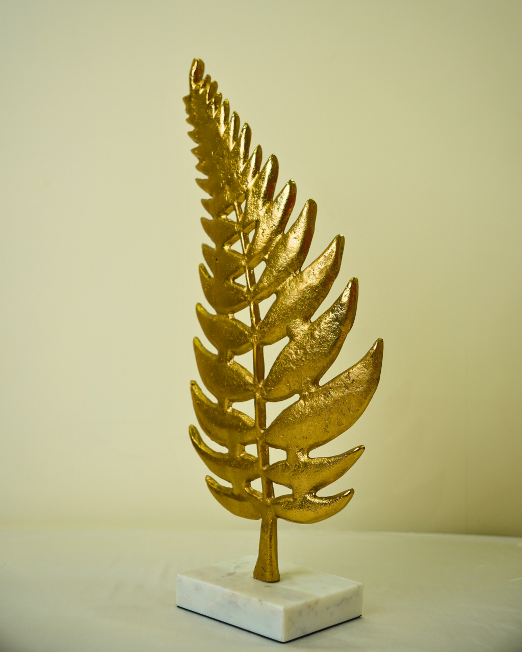 Golden Fern Leaf Sculpture with Marble Base