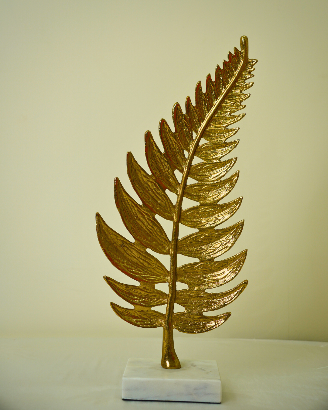 Golden Fern Leaf Sculpture with Marble Base