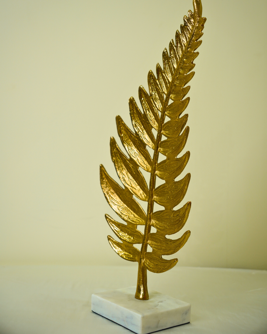 Golden Fern Leaf Sculpture with Marble Base
