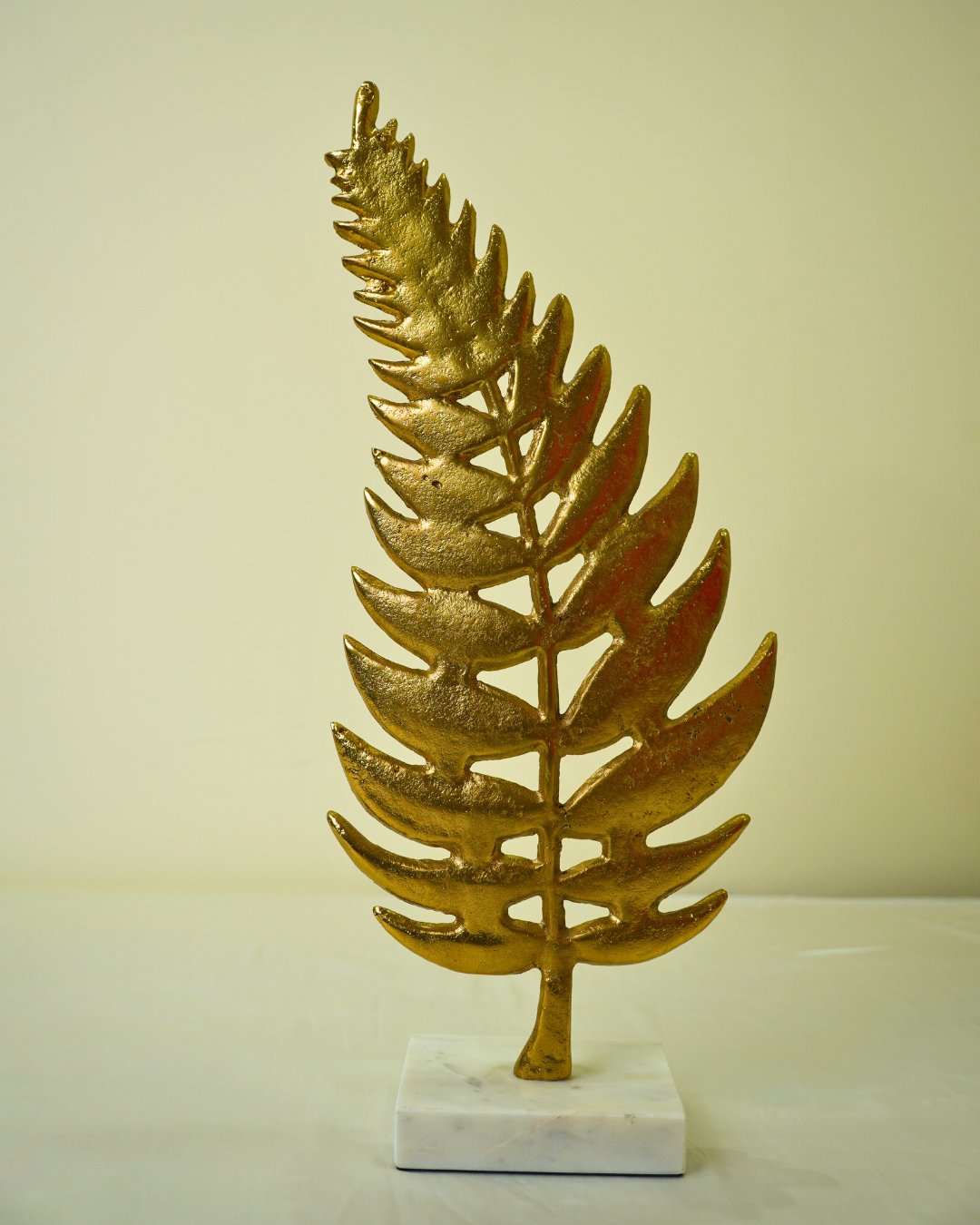 Golden Fern Leaf Sculpture with Marble Base