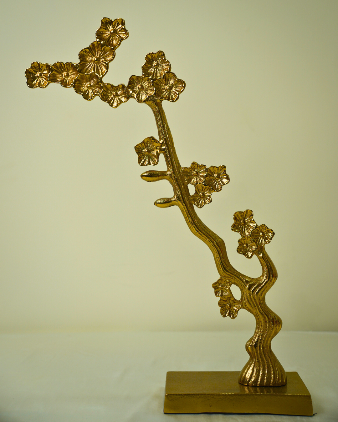 Golden Floral Metal Sculpture with Luxury Base