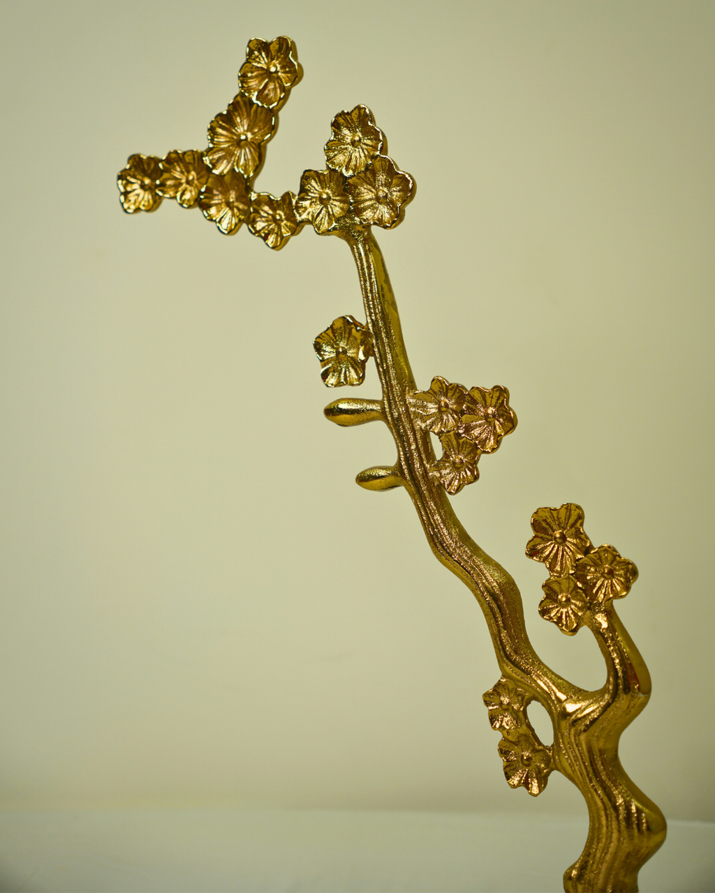 Golden Floral Metal Sculpture with Luxury Base