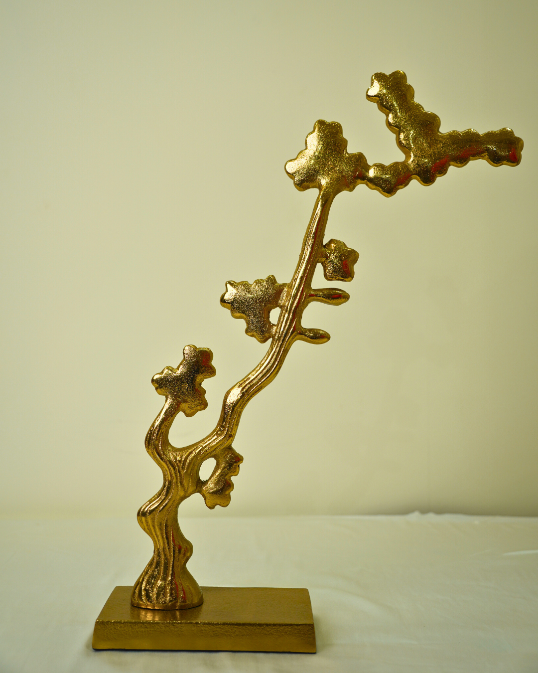 Golden Floral Metal Sculpture with Luxury Base