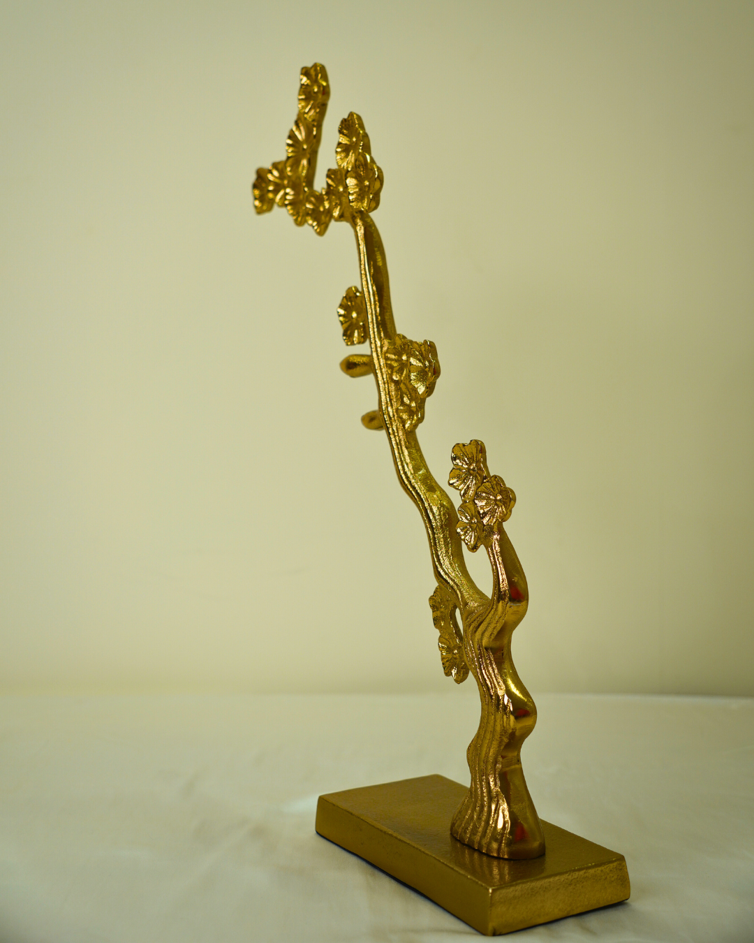 Golden Floral Metal Sculpture with Luxury Base