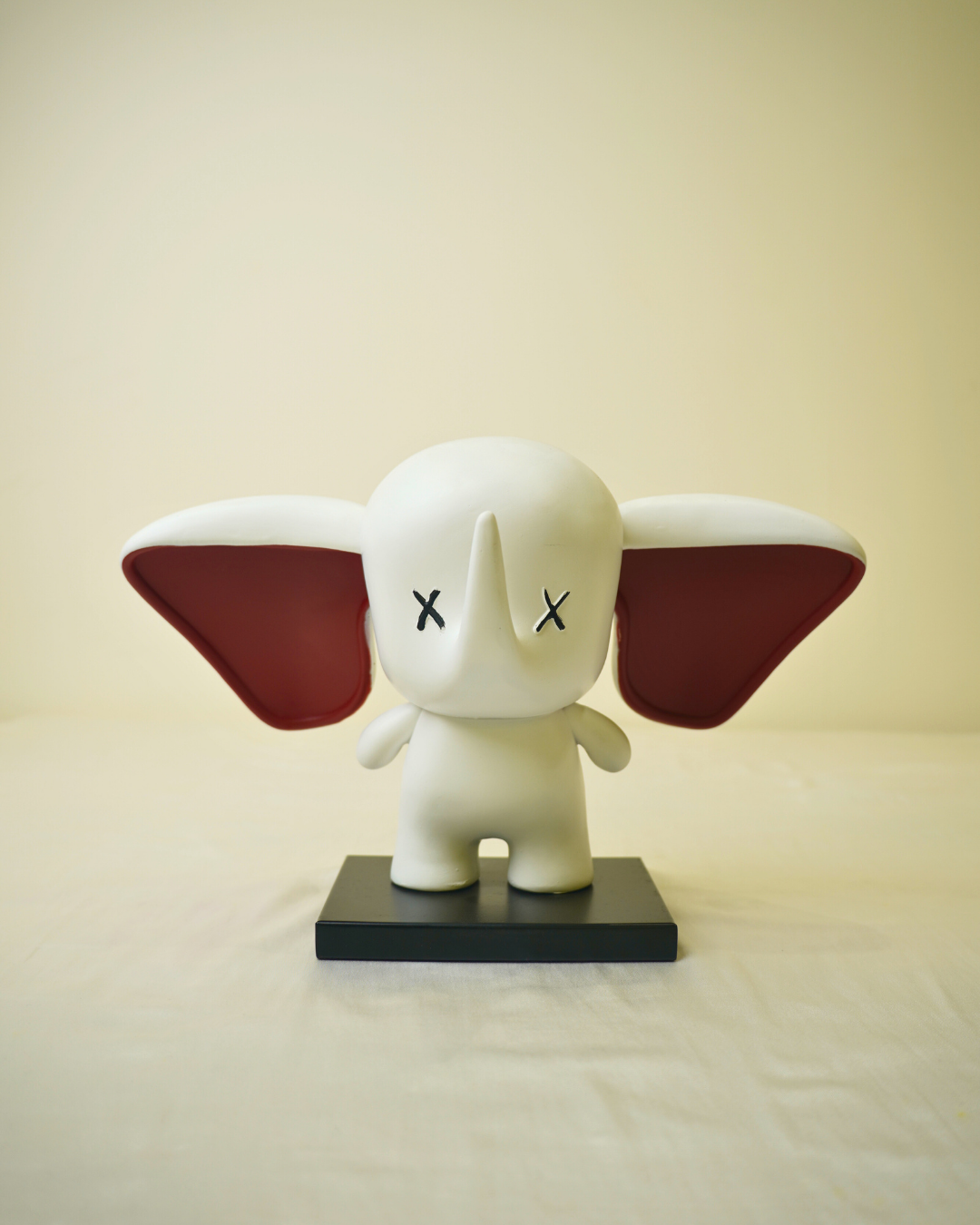 Modern Minimalist Elephant - Stylized White & Red Abstract Figurine