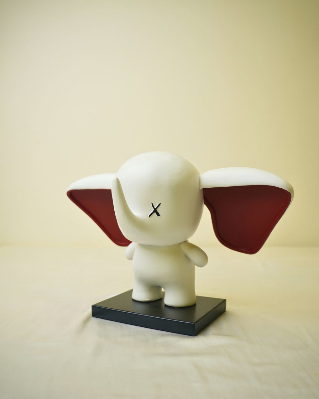 Modern Minimalist Elephant - Stylized White & Red Abstract Figurine