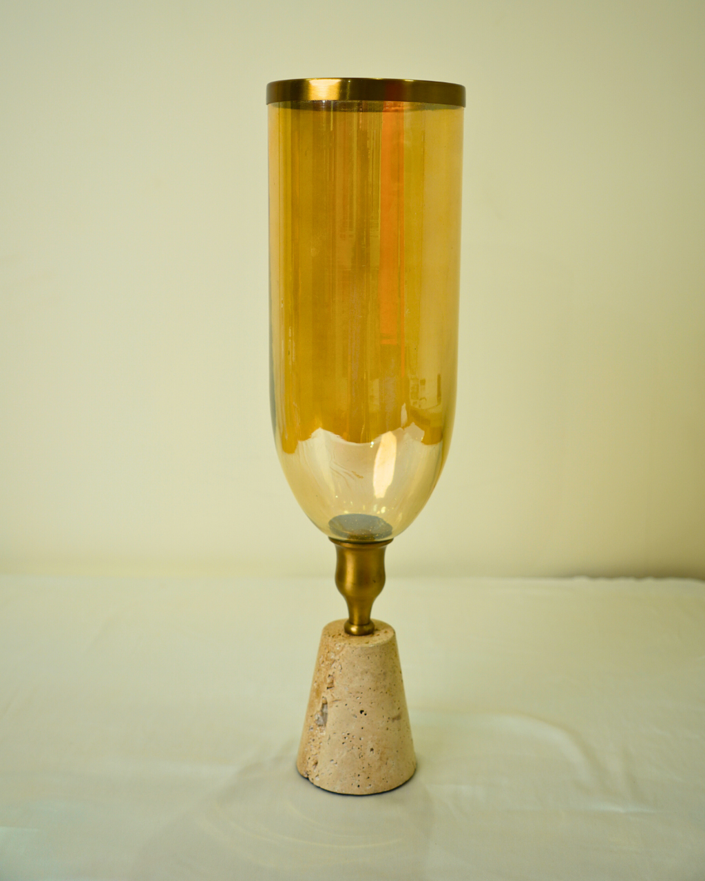 Amber Glass Decorative Candle Holder with Metal Stem & Marble Base