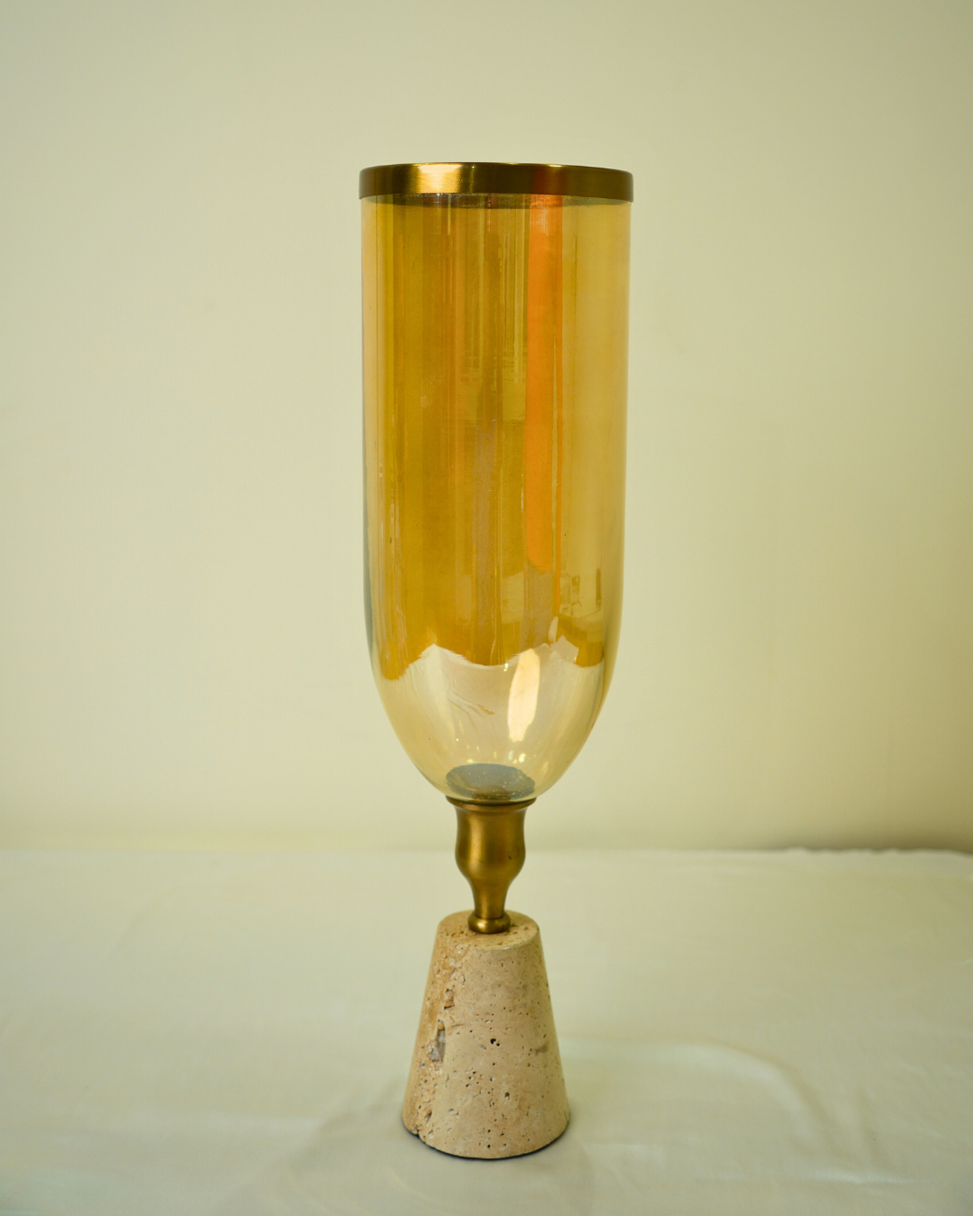 Amber Glass Decorative Candle Holder with Metal Stem & Marble Base