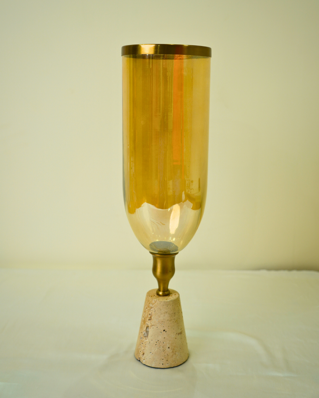 Amber Glass Decorative Candle Holder with Metal Stem & Marble Base