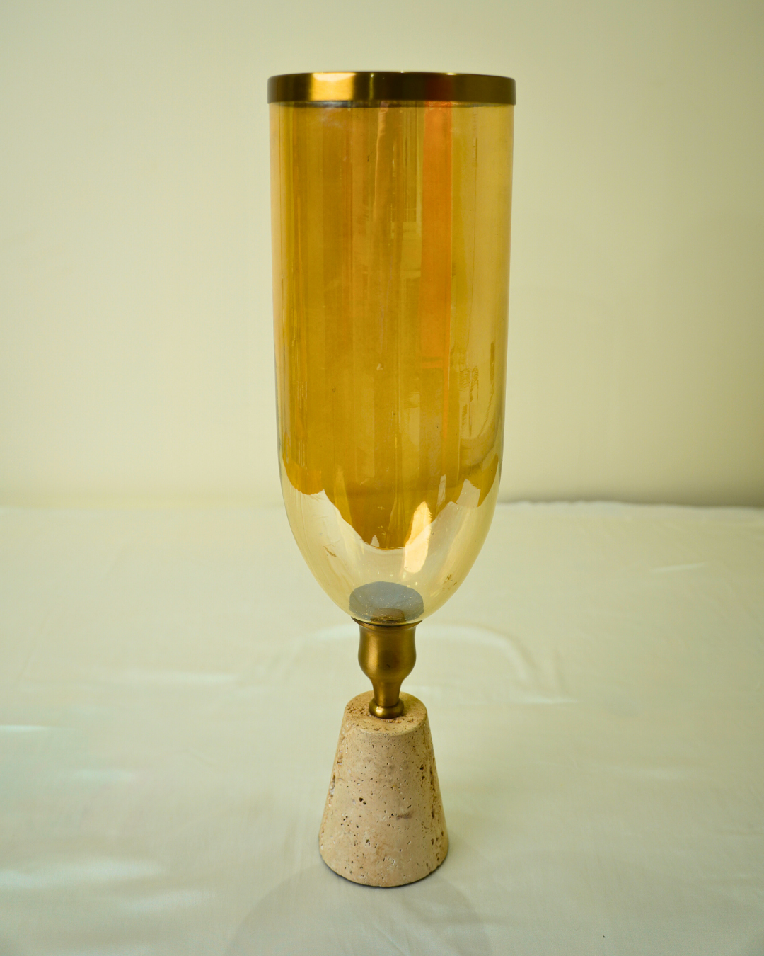 Amber Glass Decorative Candle Holder with Metal Stem & Marble Base
