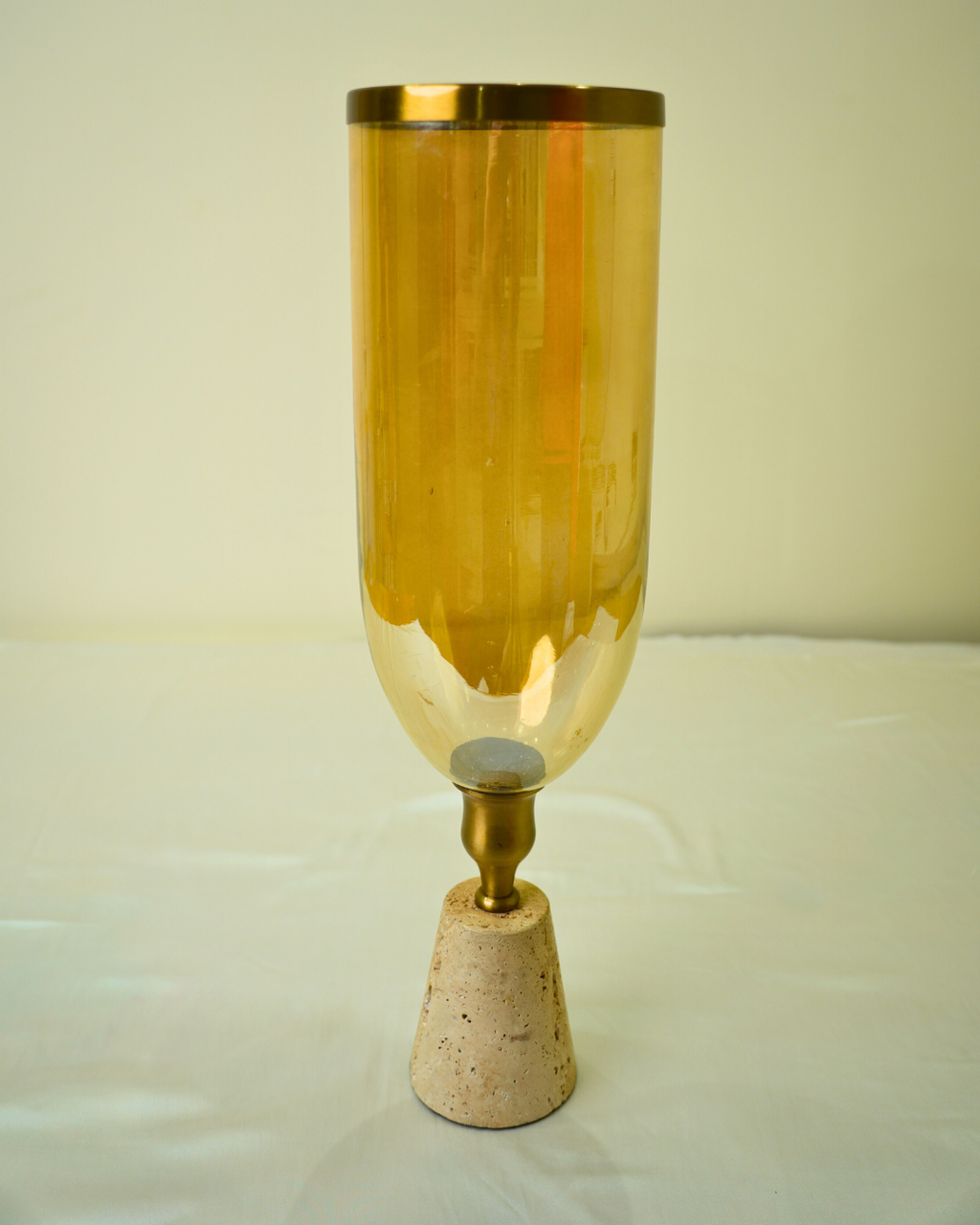 Amber Glass Decorative Candle Holder with Metal Stem & Marble Base