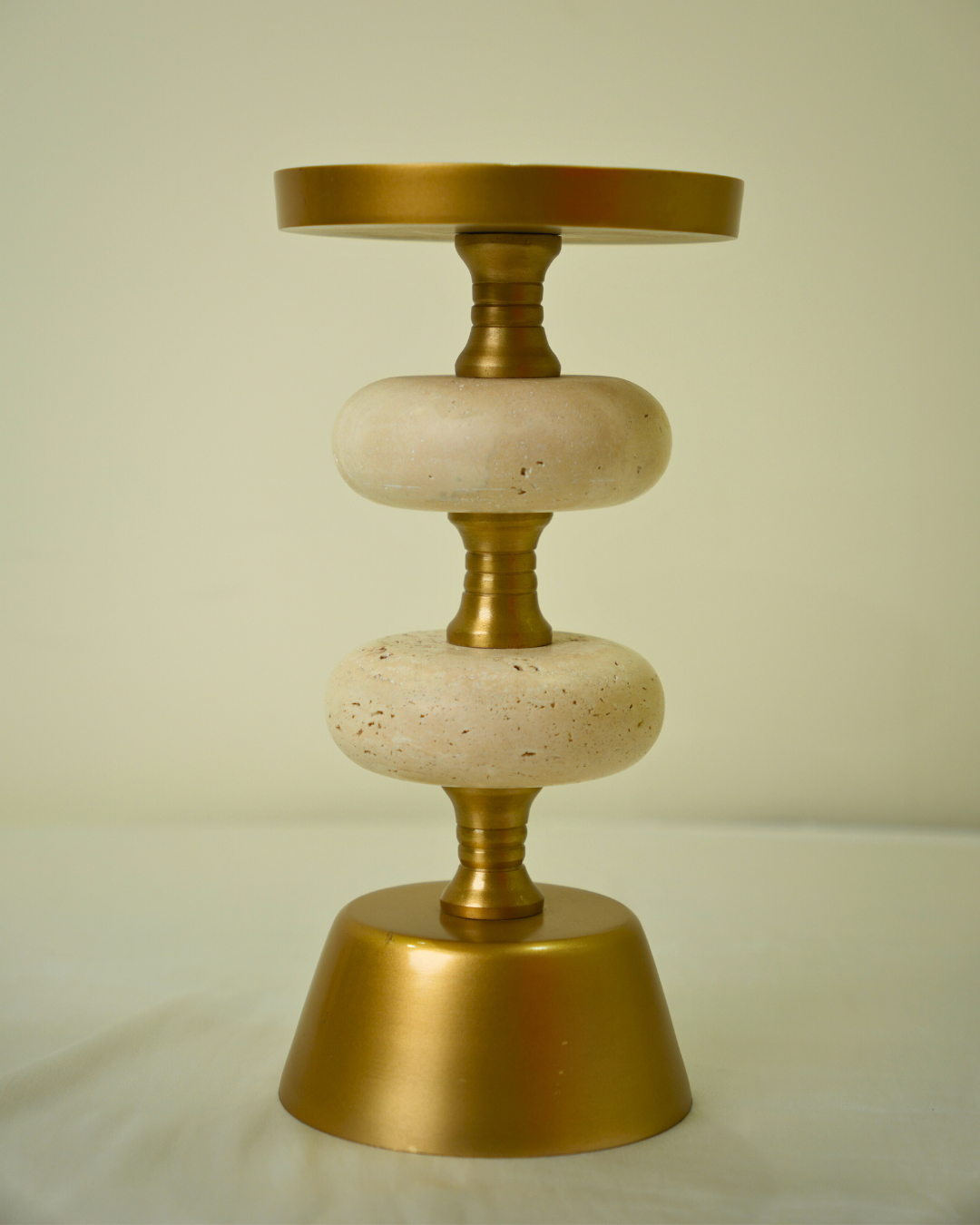 Set of 2 Golden Metal & Marble Candle Holders - Modern Luxury Table Decor