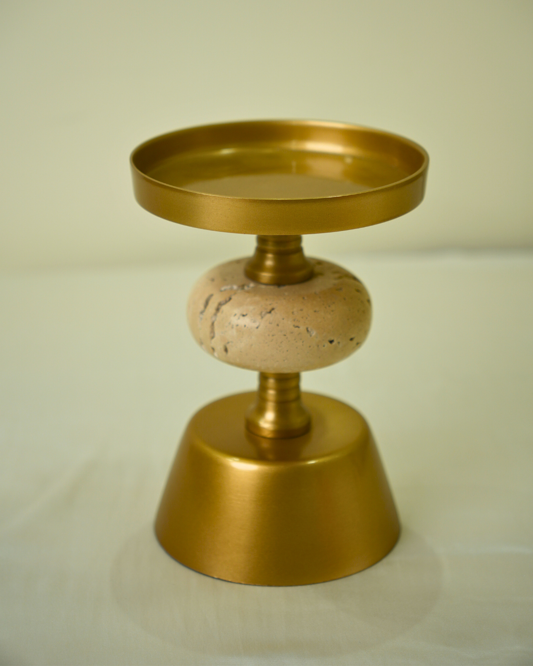 Set of 2 Golden Metal & Marble Candle Holders - Modern Luxury Table Decor