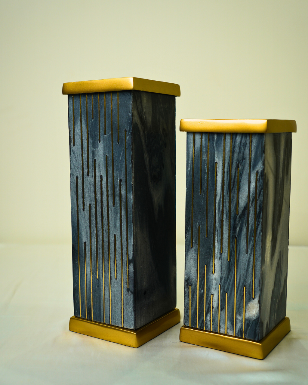 Set of 2 Luxury Metal & Marble Decor Vases