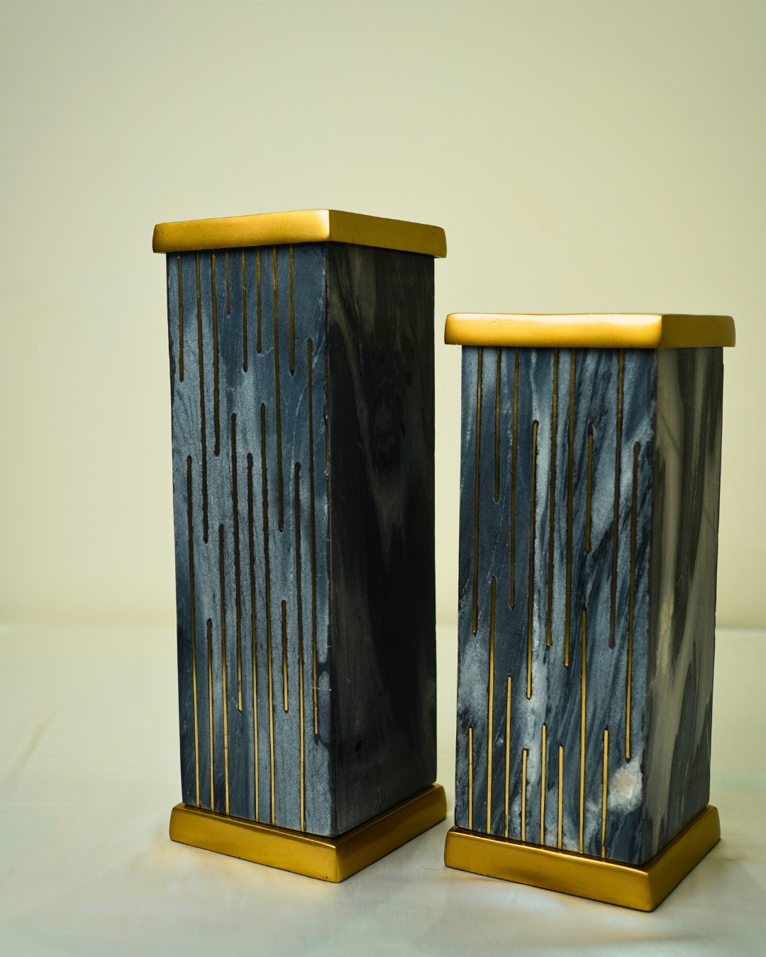 Set of 2 Luxury Metal & Marble Decor Vases