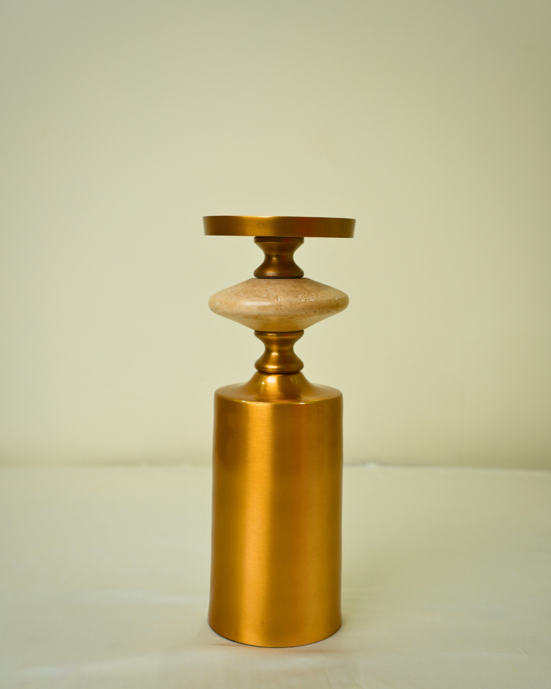 Set of 3 Luxury Golden Metal & Marble Candle Holders