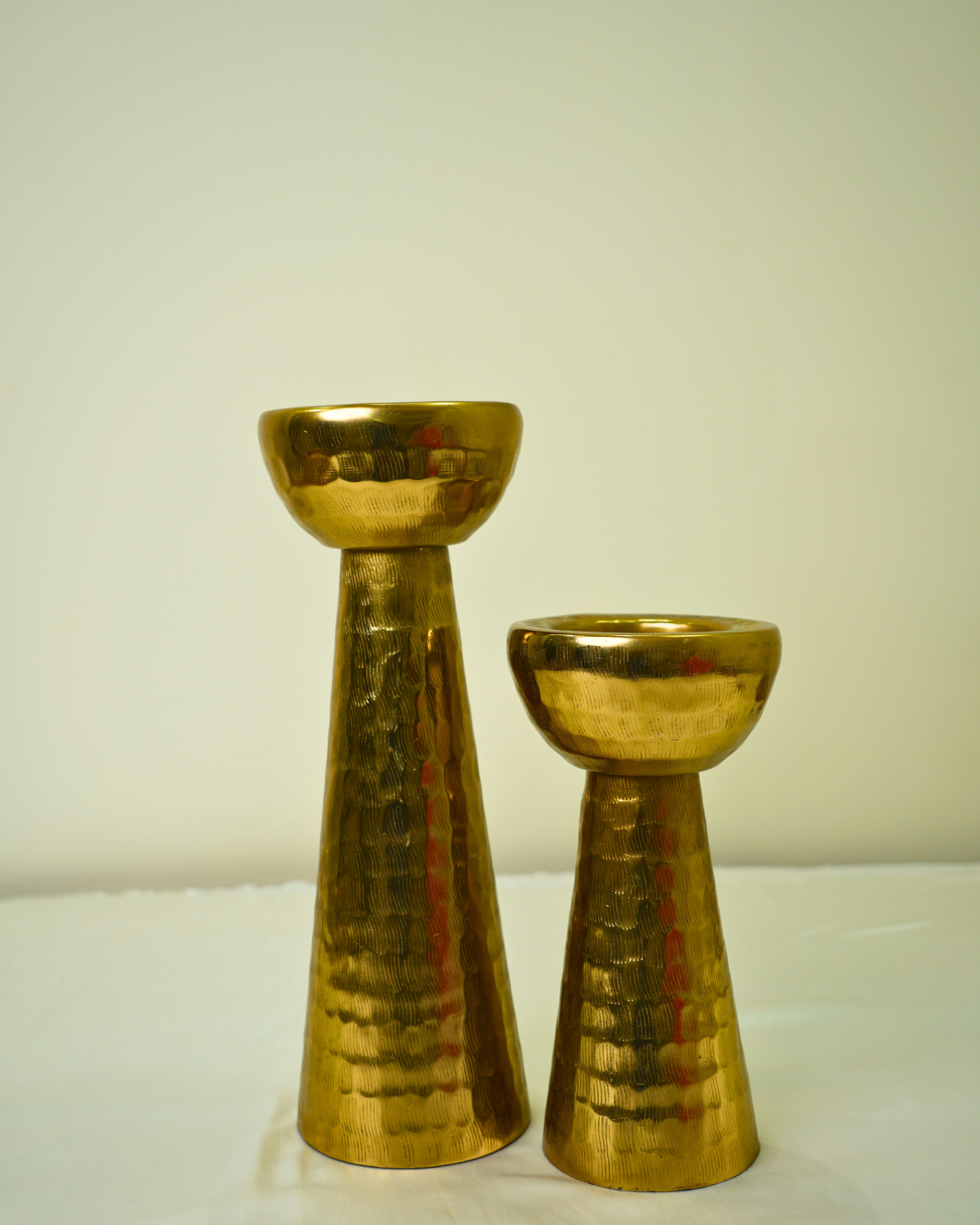 Set of 2 Hammered Golden Metal Candle Holders