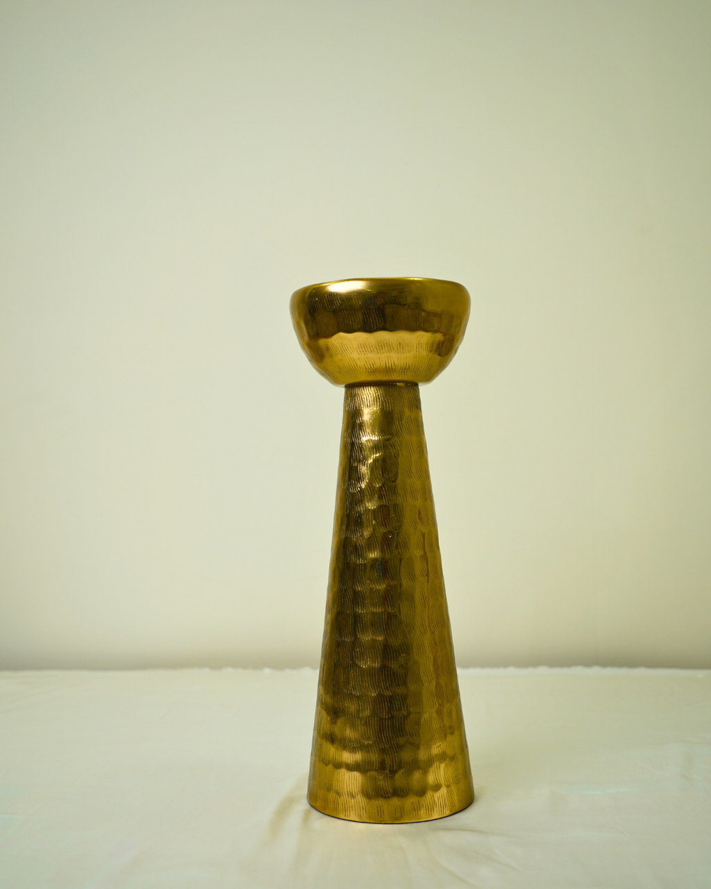 Set of 2 Hammered Golden Metal Candle Holders