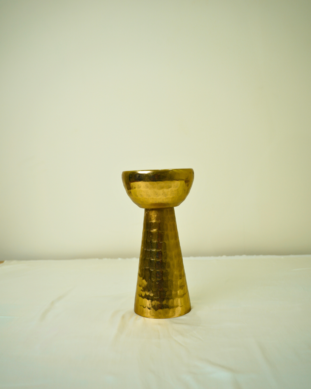 Set of 2 Hammered Golden Metal Candle Holders