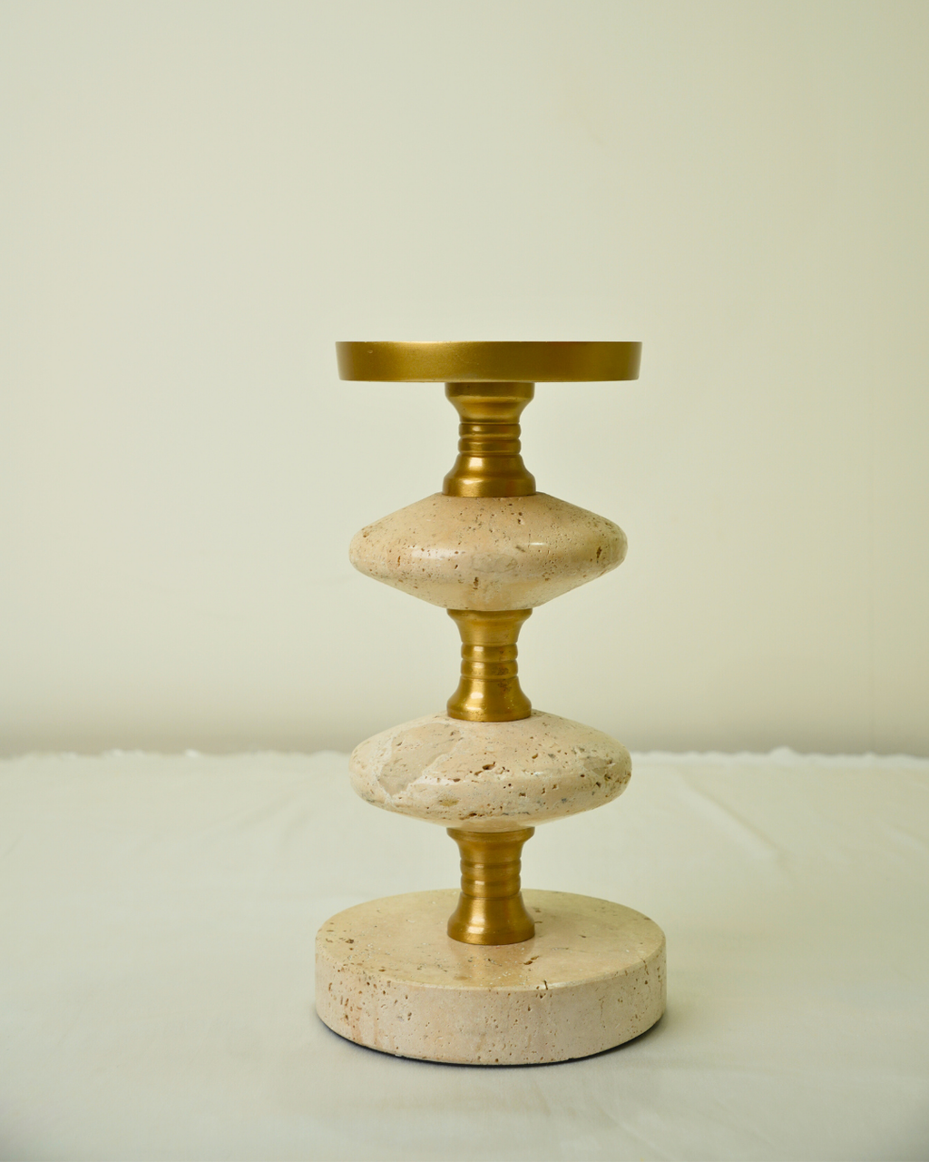 Set of 2 Golden Metal & Marble Candle Holders - Modern Luxury Table Decor
