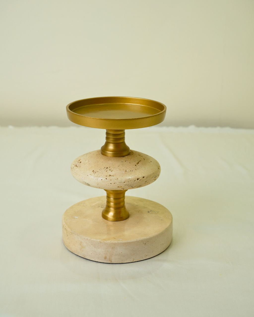 Set of 2 Golden Metal & Marble Candle Holders - Modern Luxury Table Decor