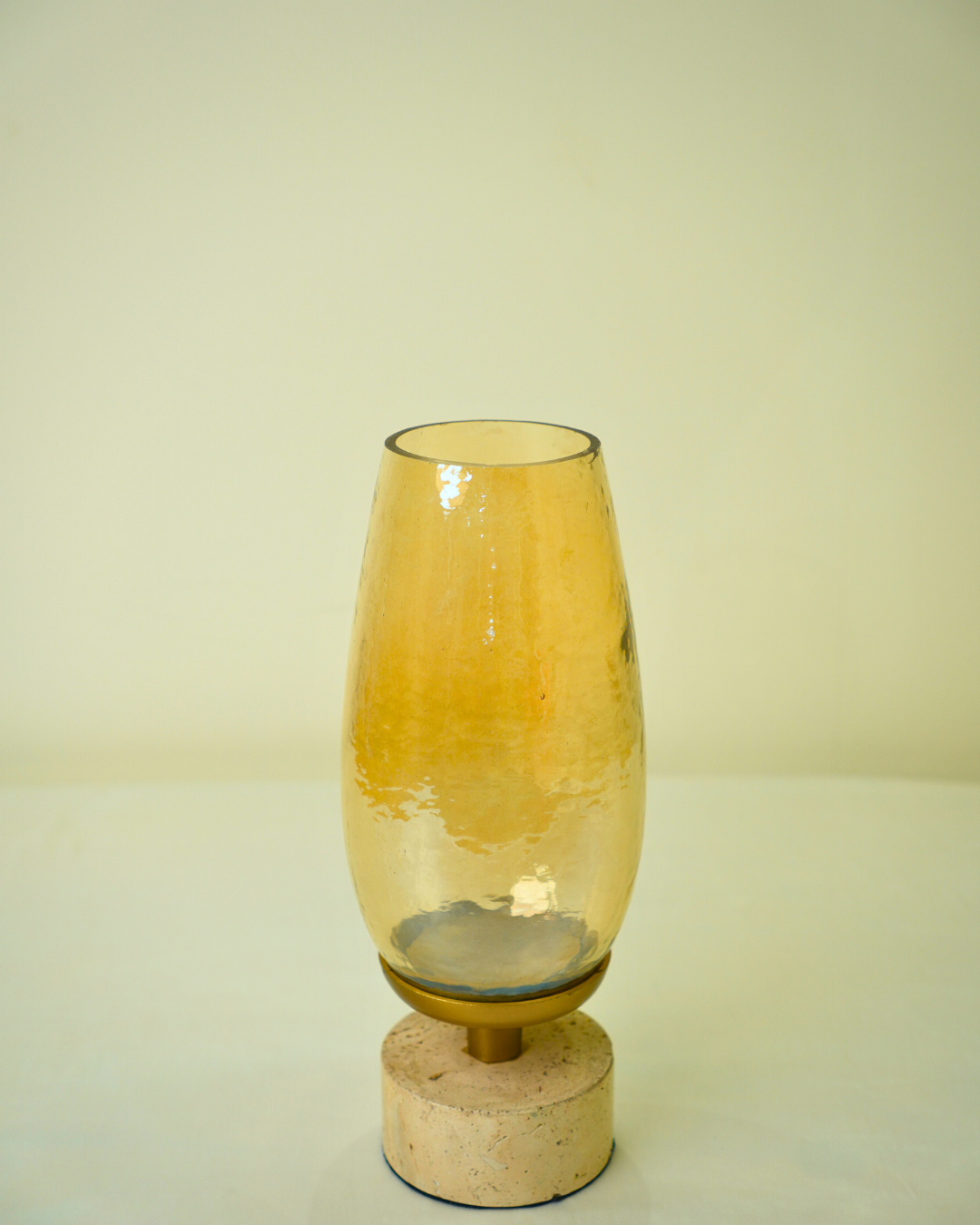 Luxury Amber Glass Hurricane Candle Holder with Metal & Marble Base