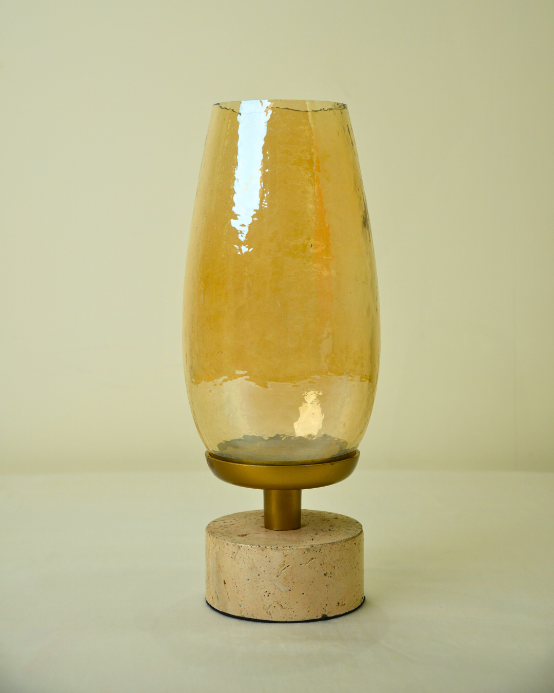Luxury Amber Glass Hurricane Candle Holder with Metal & Marble Base