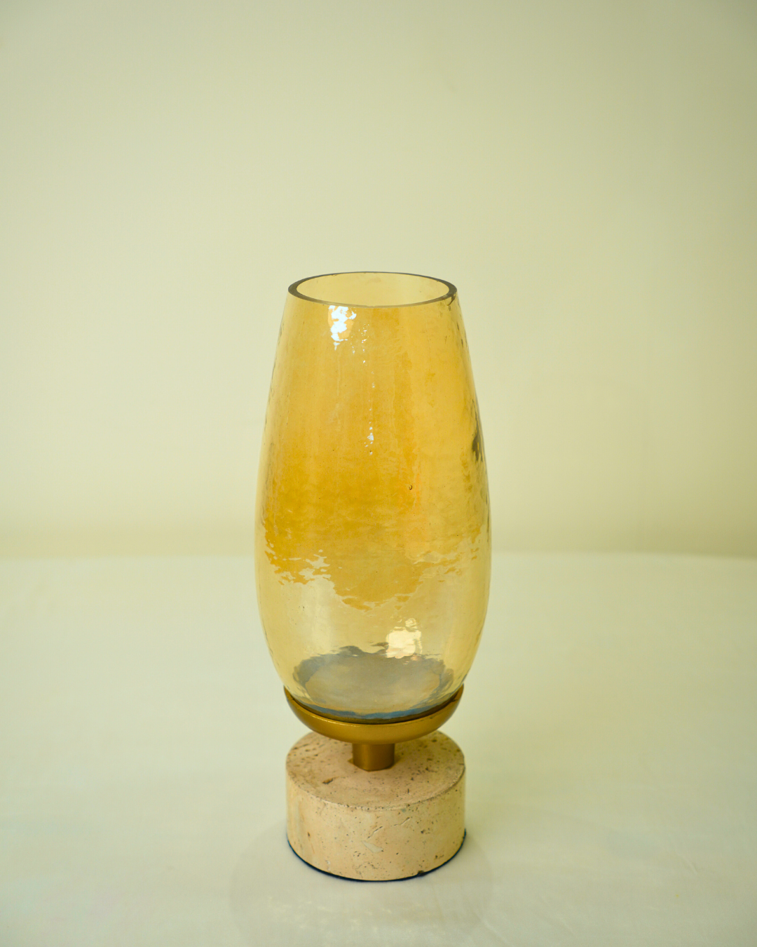 Luxury Amber Glass Hurricane Candle Holder with Metal & Marble Base