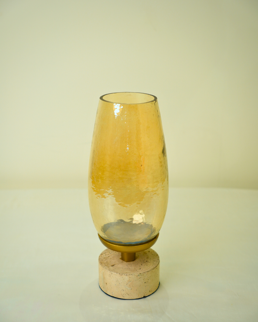 Luxury Amber Glass Hurricane Candle Holder with Metal & Marble Base