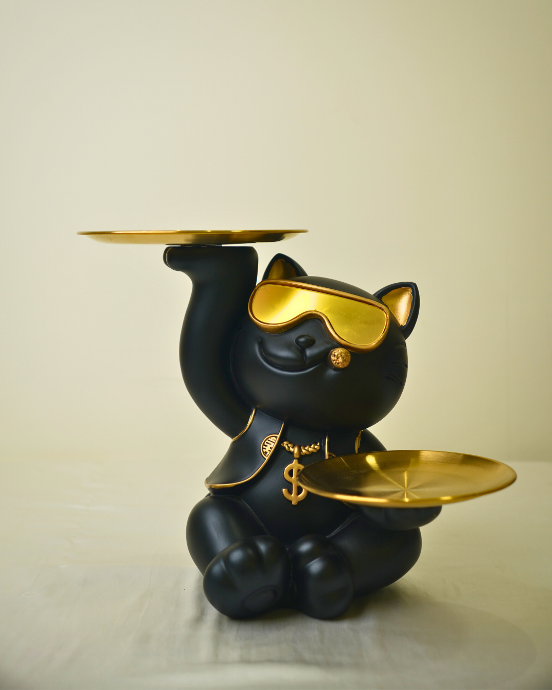 Modern Street Cat Lucky Cool Cat Dual Tray Figurine