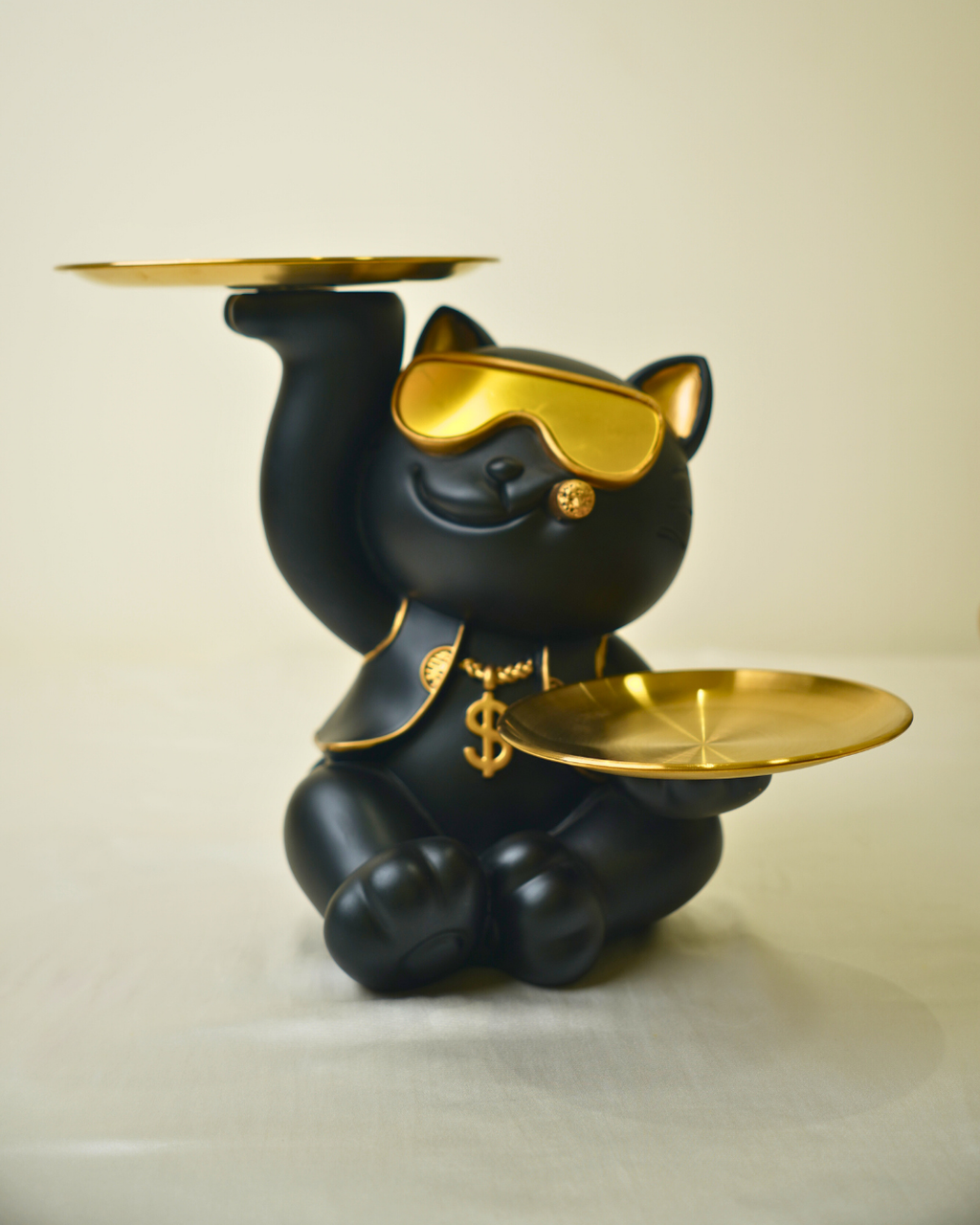 Modern Street Cat Lucky Cool Cat Dual Tray Figurine