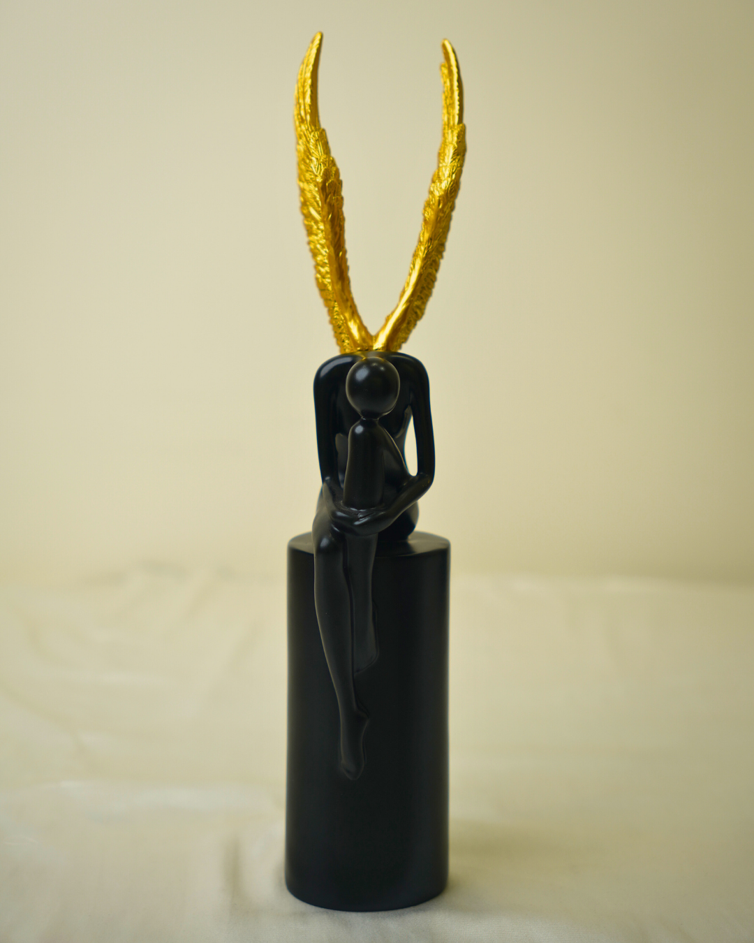 Modern Celestial Angel - Minimalist Black and Gold Abstract Statuette