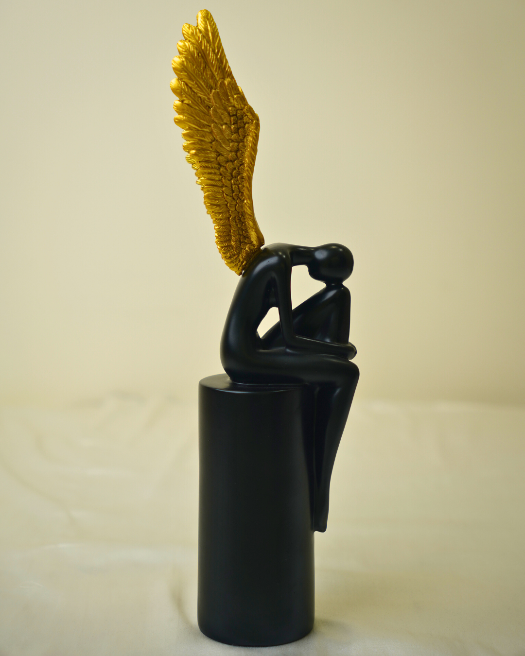 Modern Celestial Angel - Minimalist Black and Gold Abstract Statuette