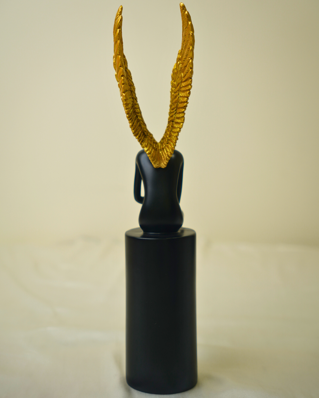 Modern Celestial Angel - Minimalist Black and Gold Abstract Statuette