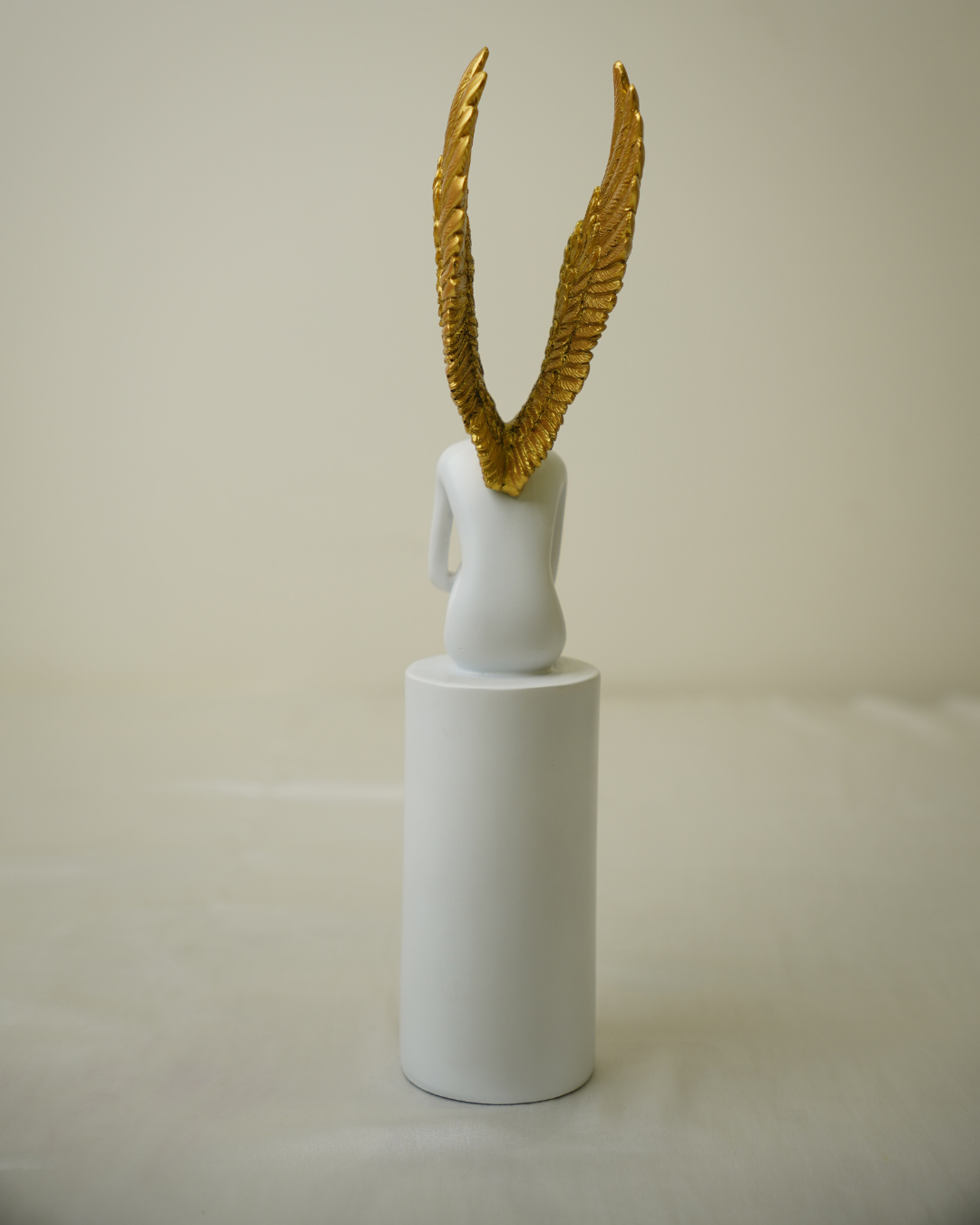 Modern Celestial Angel - Minimalist White and Gold Abstract Statuette
