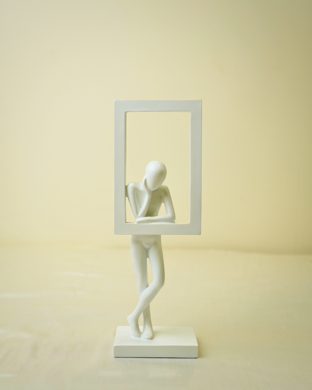 Modern Minimalist Thinker - White Abstract Figure with Framed Silhouette