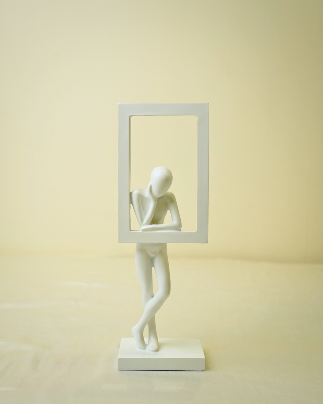 Modern Minimalist Thinker - White Abstract Figure with Framed Silhouette