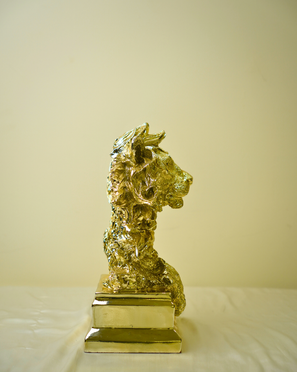 Majestic Golden Lion Bust Sculpture