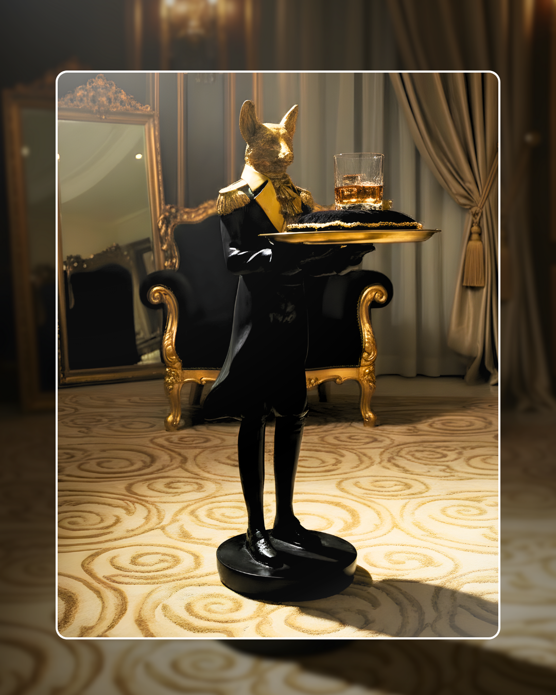 Wolf Decor With Tray (Black & Gold)